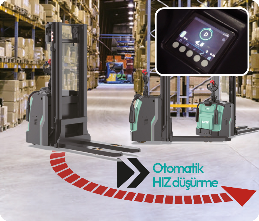RSL161İ otomatik hız düşürmeli lityum akülü istif makinesi