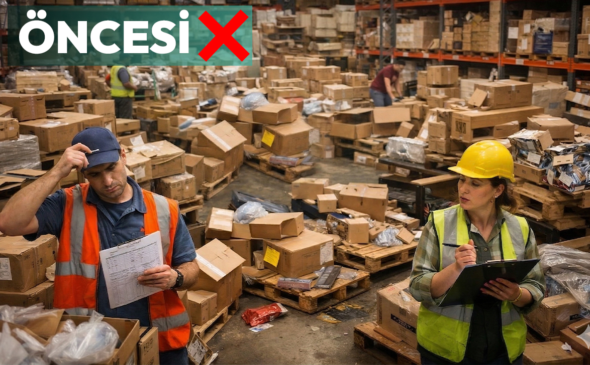 Küçük parça depo düzeni ve kutu depolama alanı