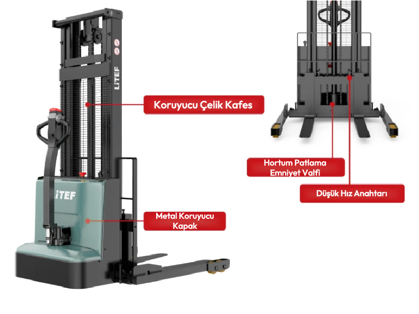 DS4-D dayanıklı geniş ayaklı elektrikli yaya istif makinesi