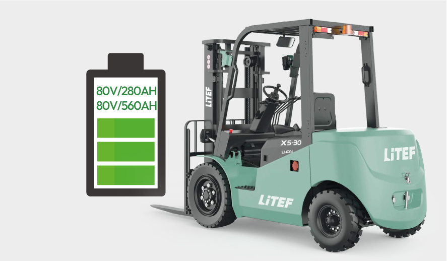 80V 280Ah ve 80V 560Ah batarya seçenekli EFL382X5 akülü forklift