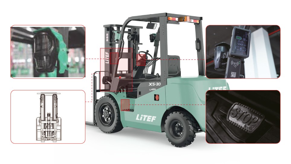 Ergonomik koltuk, LED ekran ve güvenlik donanımlı EFL382X5 akülü forklift
