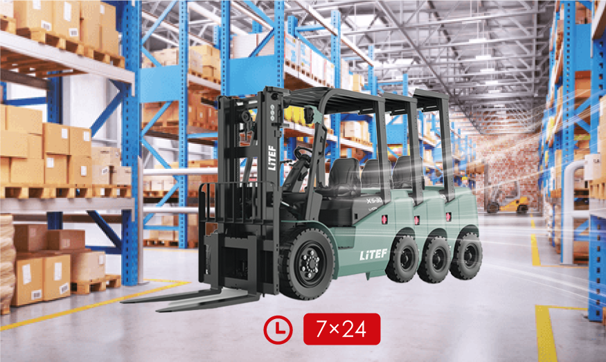 Uzun vardiyalı ve 7 24 çalışma sistemine uygun EFL382X5 akülü forklift