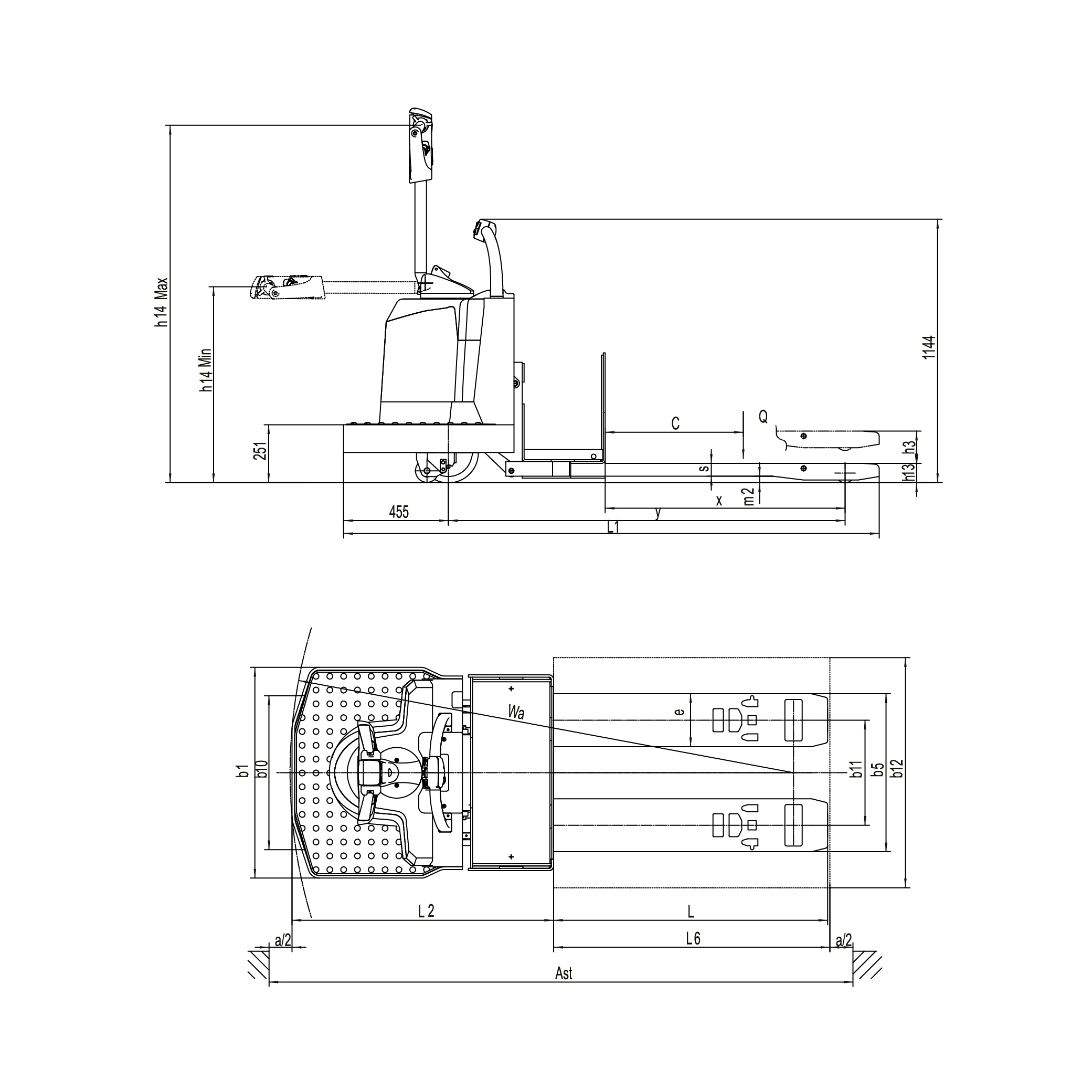 EPT20-35RT 3500 kg elektrikli transpalet teknik ölçüleri