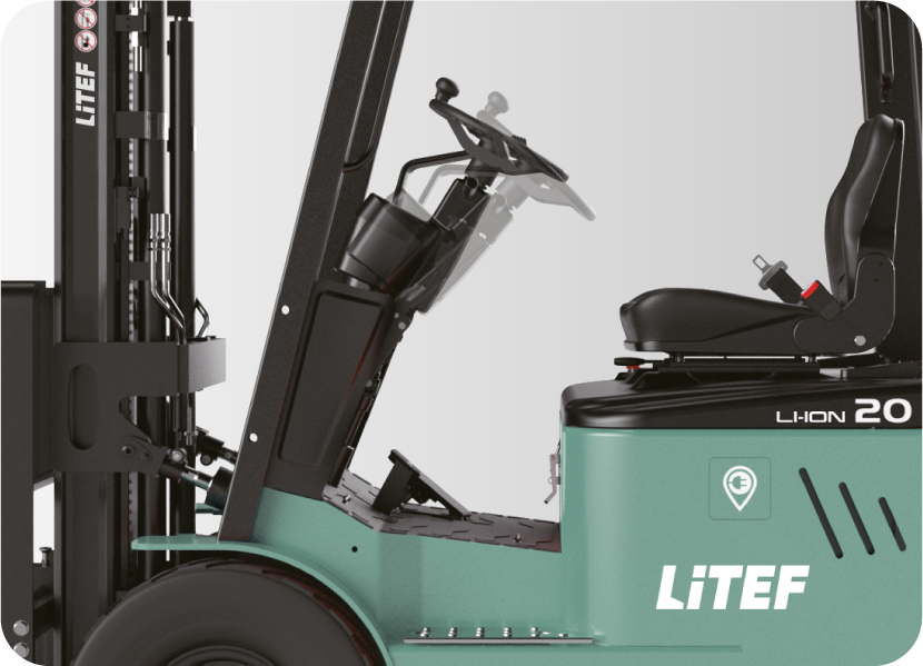EFL201 konforlu koltuk ve ayarlanabilir direksiyonlu akülü forklift