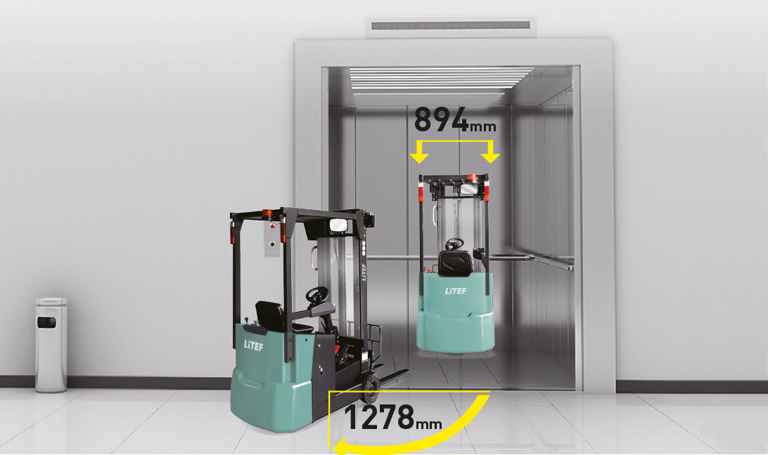 Dar alanda çalışan kompakt LİTEF EFS101 1 ton akülü forklift