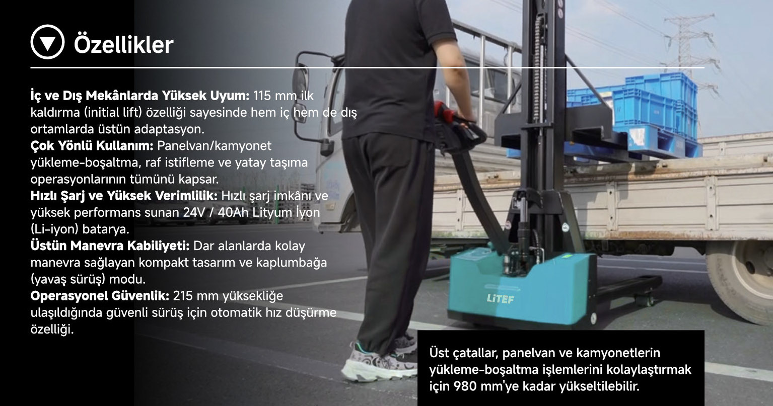 ESi151M kompakt çift palet kaldıran elektrikli istif makinesi